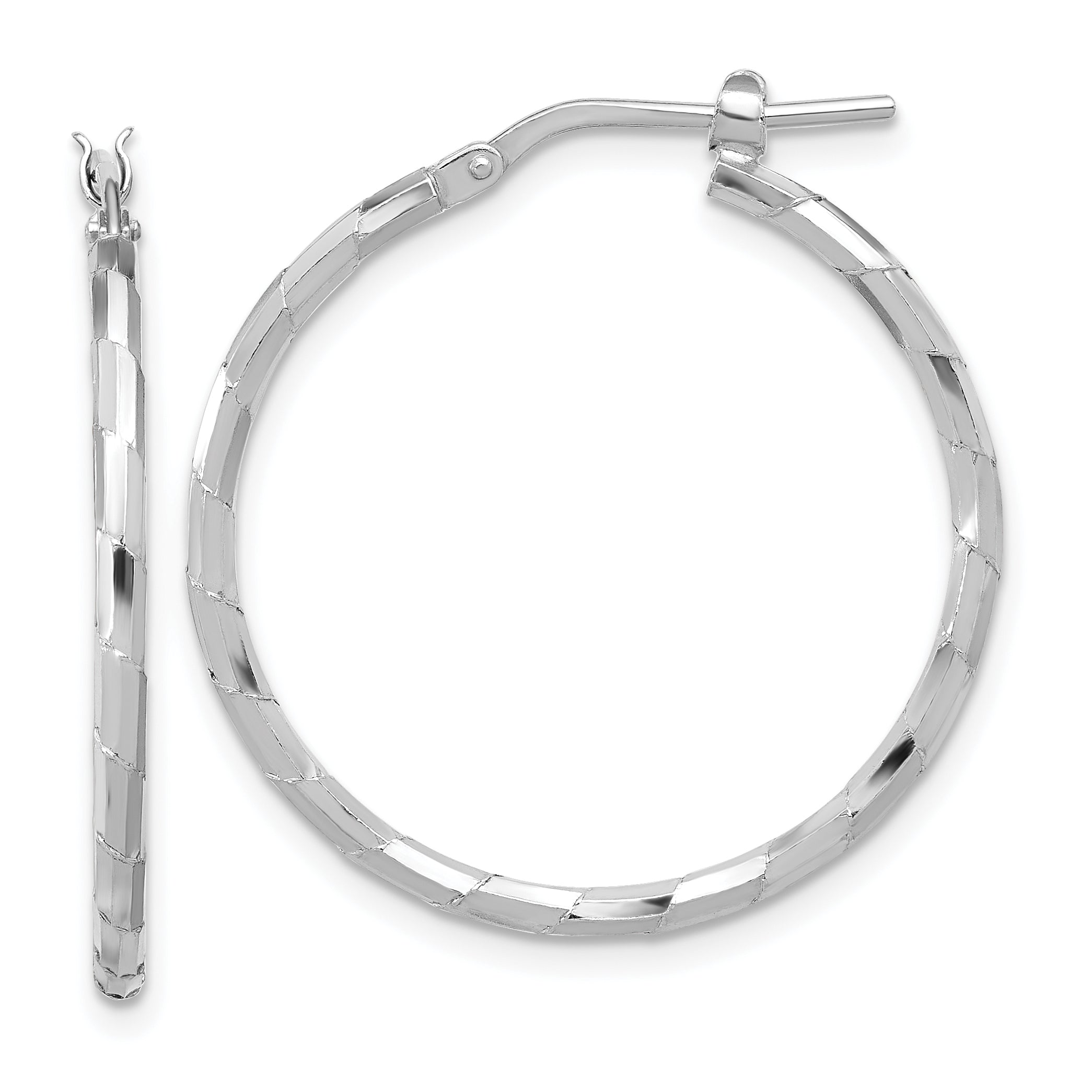 Sterling Silver Rhodium-plated Polished Textured 1.60mm Hoop Earrings