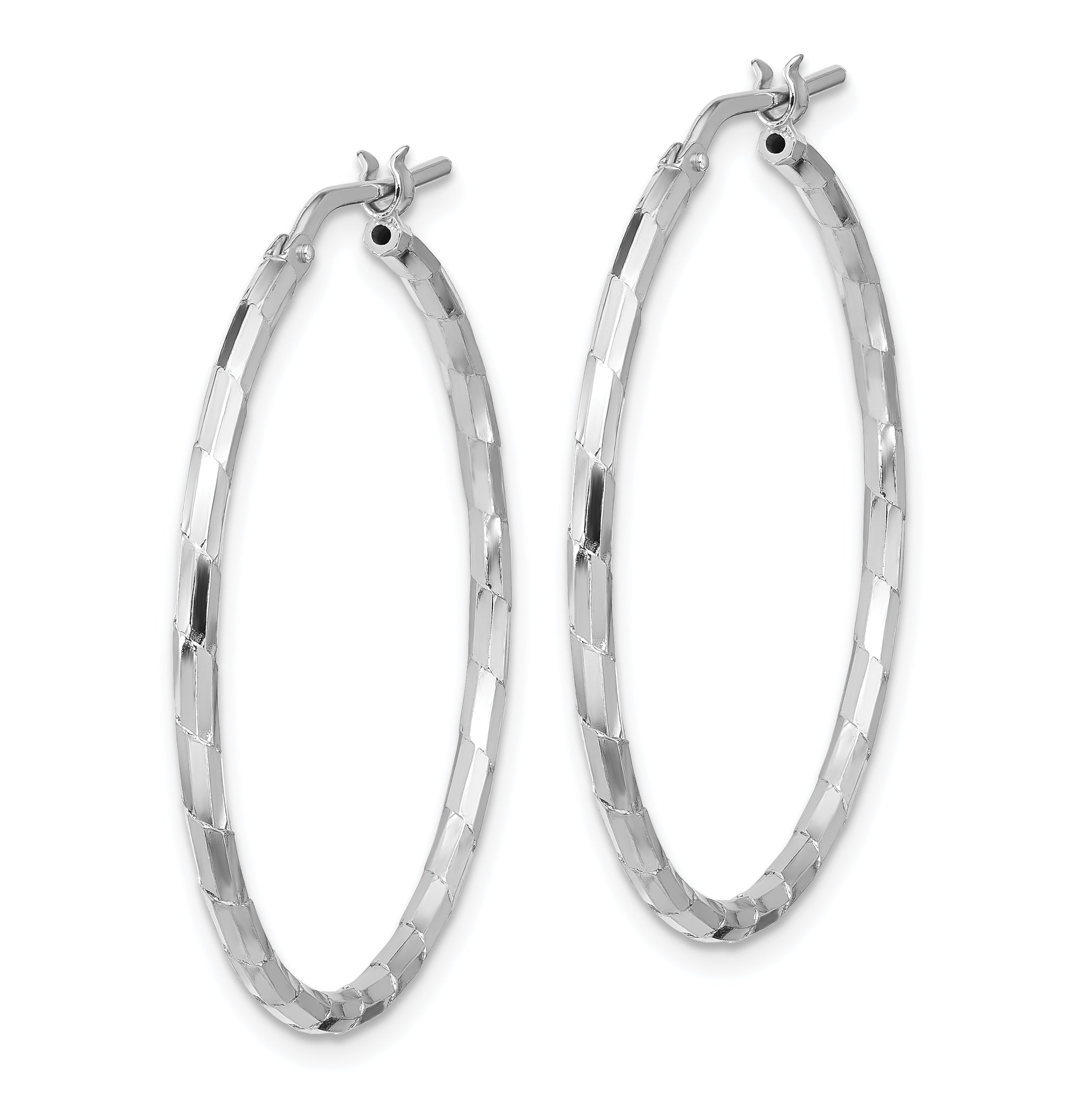 Sterling Silver Rhodium-plated Polished Textured 1.60mm Hoop Earrings Secondary image