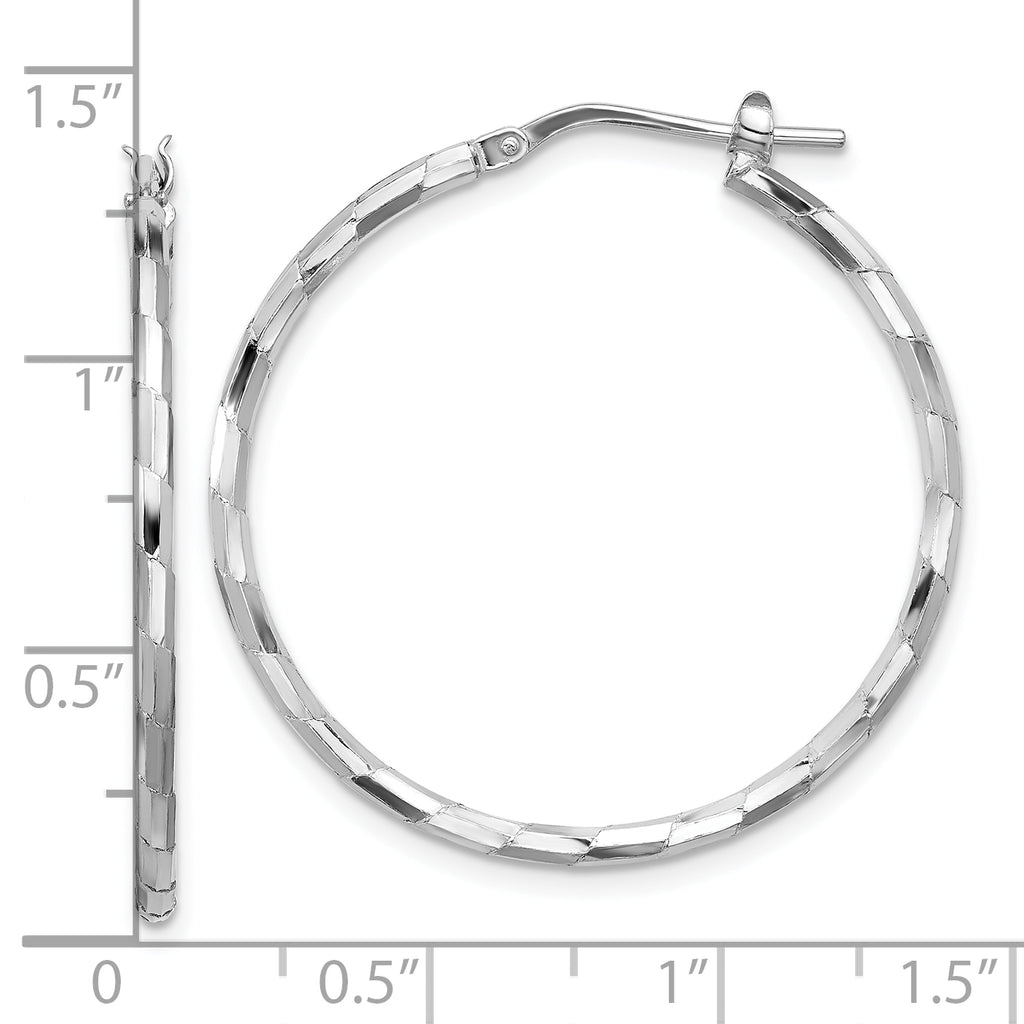 Sterling Silver Rhodium-plated Polished Textured 1.60mm Hoop Earrings