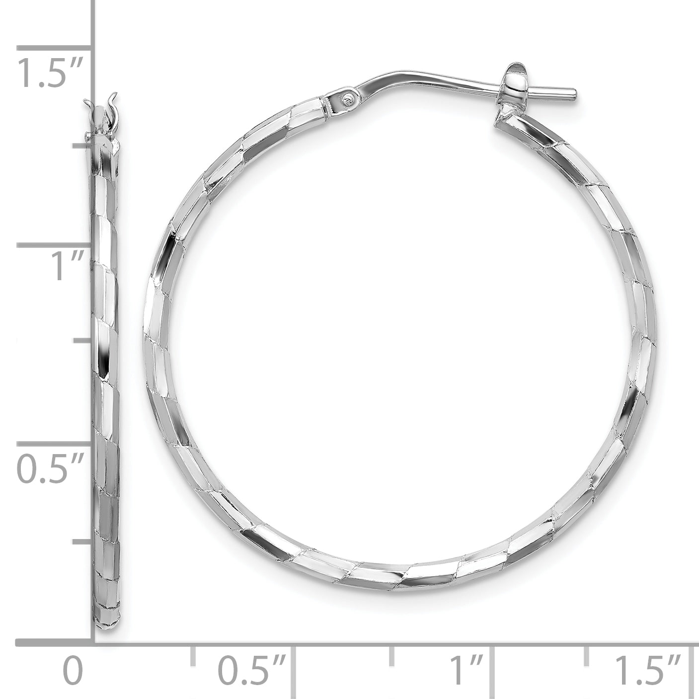 Sterling Silver Rhodium-plated Polished Textured 1.60mm Hoop Earrings