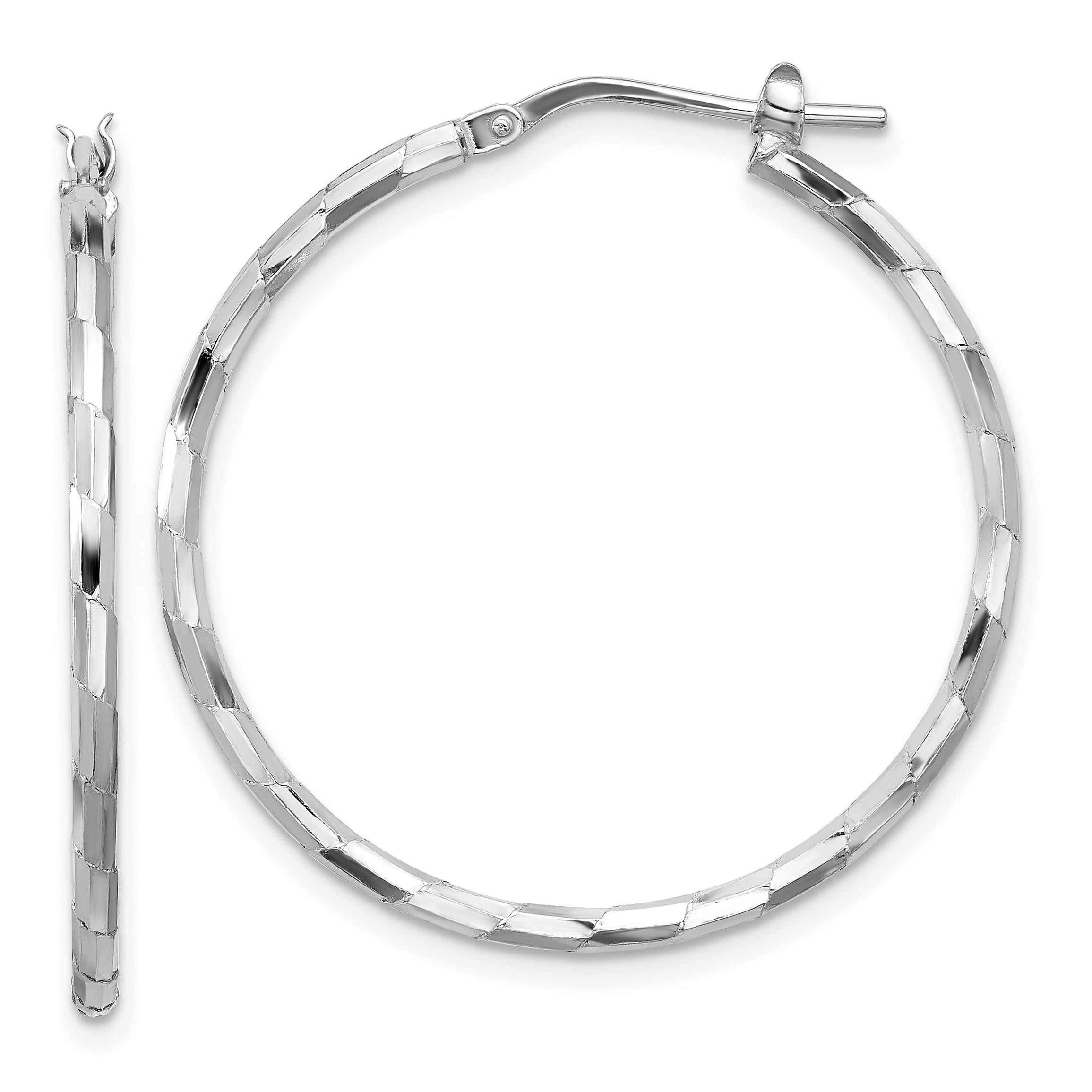 Sterling Silver Rhodium-plated Polished Textured 1.60mm Hoop Earrings Main image