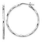 Sterling Silver Rhodium-plated Polished Textured 1.60mm Hoop Earrings