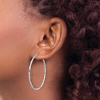 Sterling Silver Rhodium-plated Polished Textured 1.60mm Hoop Earrings