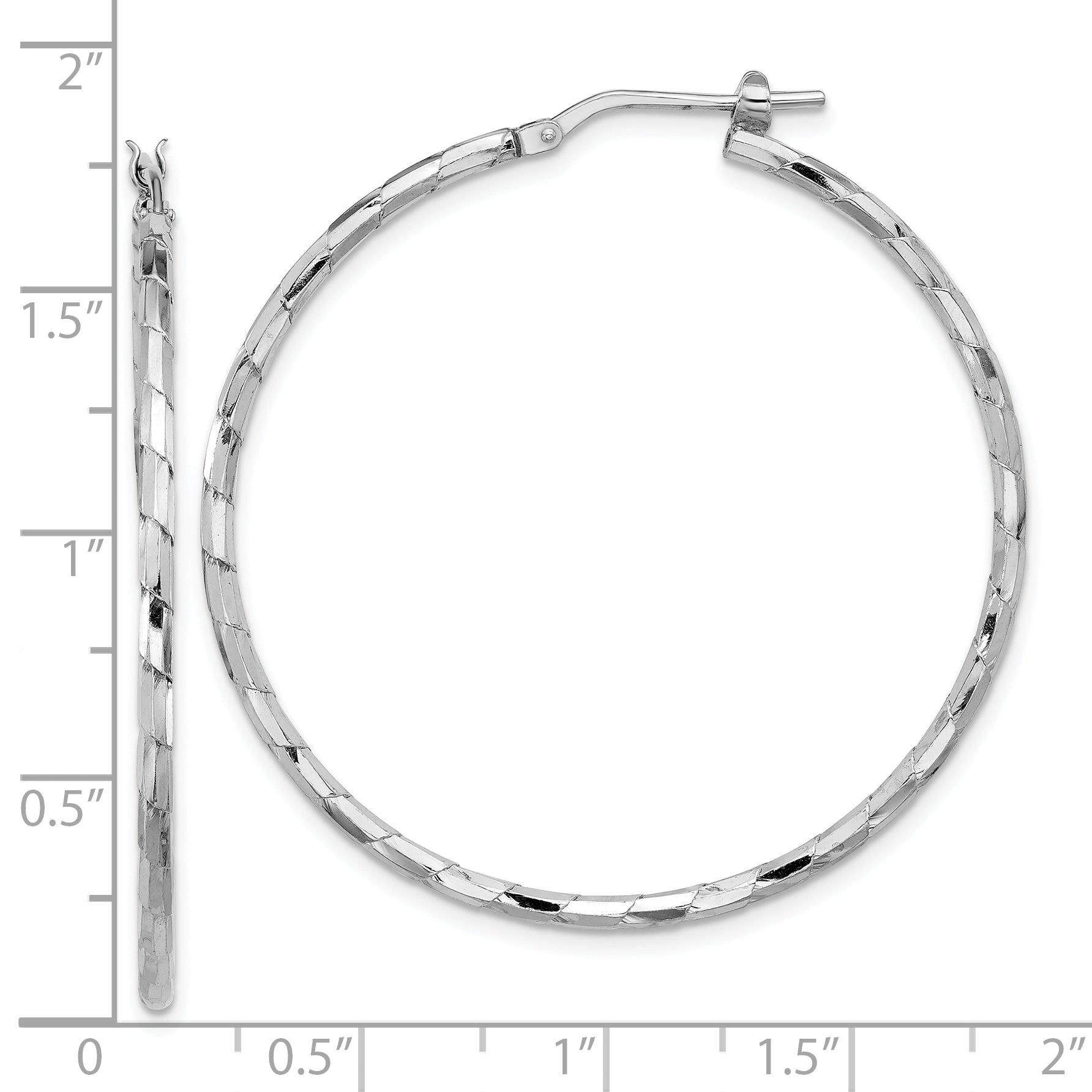 Sterling Silver Rhodium-plated Polished Textured 1.60mm Hoop Earrings