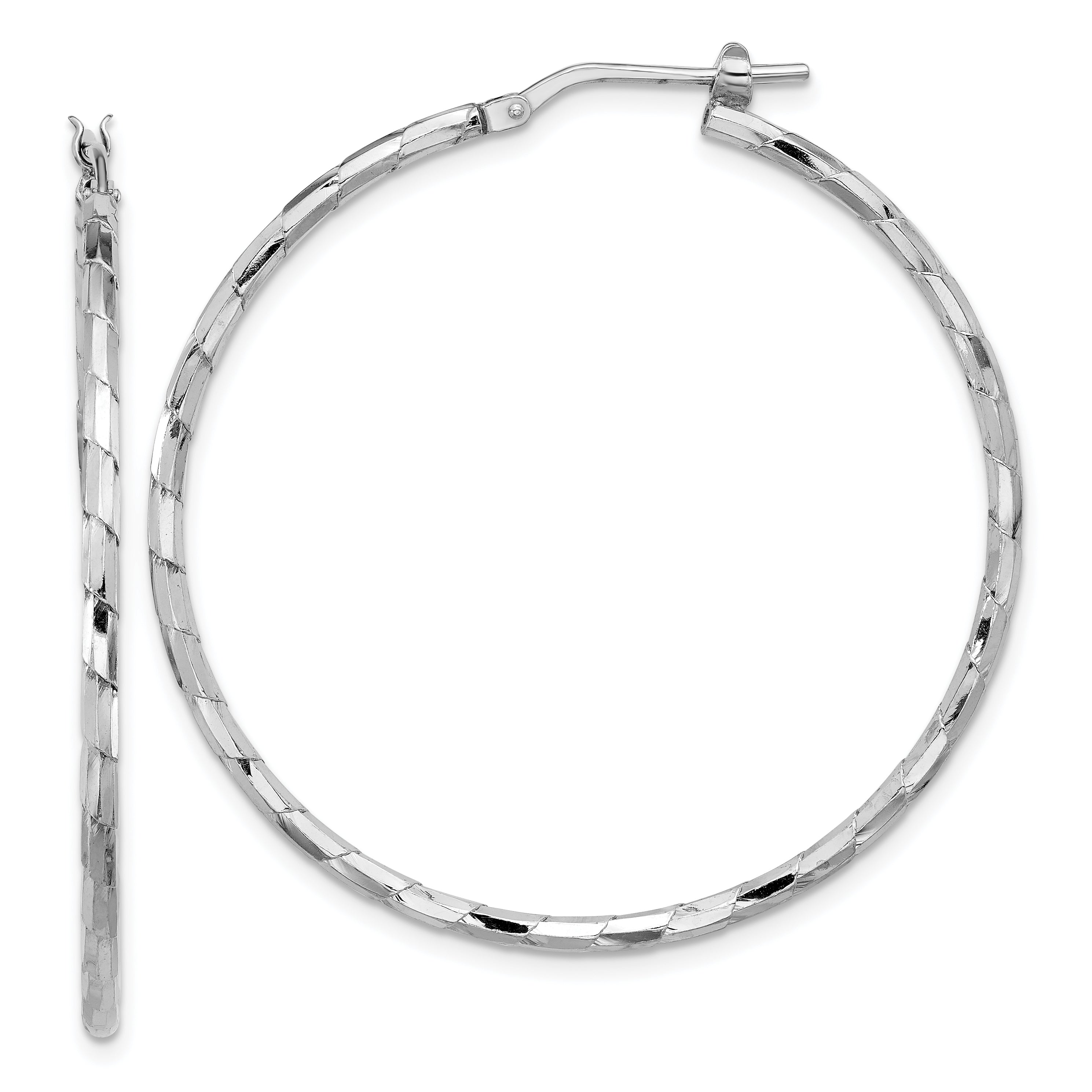 Sterling Silver Rhodium-plated Polished Textured 1.60mm Hoop Earrings Main image
