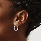 Sterling Silver Rhodium-plated Polished Diamond-cut 2.00mm Hoop Earrings