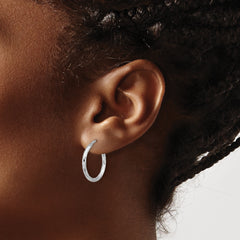 Sterling Silver Rhodium-plated Polished Diamond-cut 2.00mm Hoop Earrings