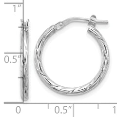 Sterling Silver Rhodium-plated Polished Diamond-cut 2.00mm Hoop Earrings