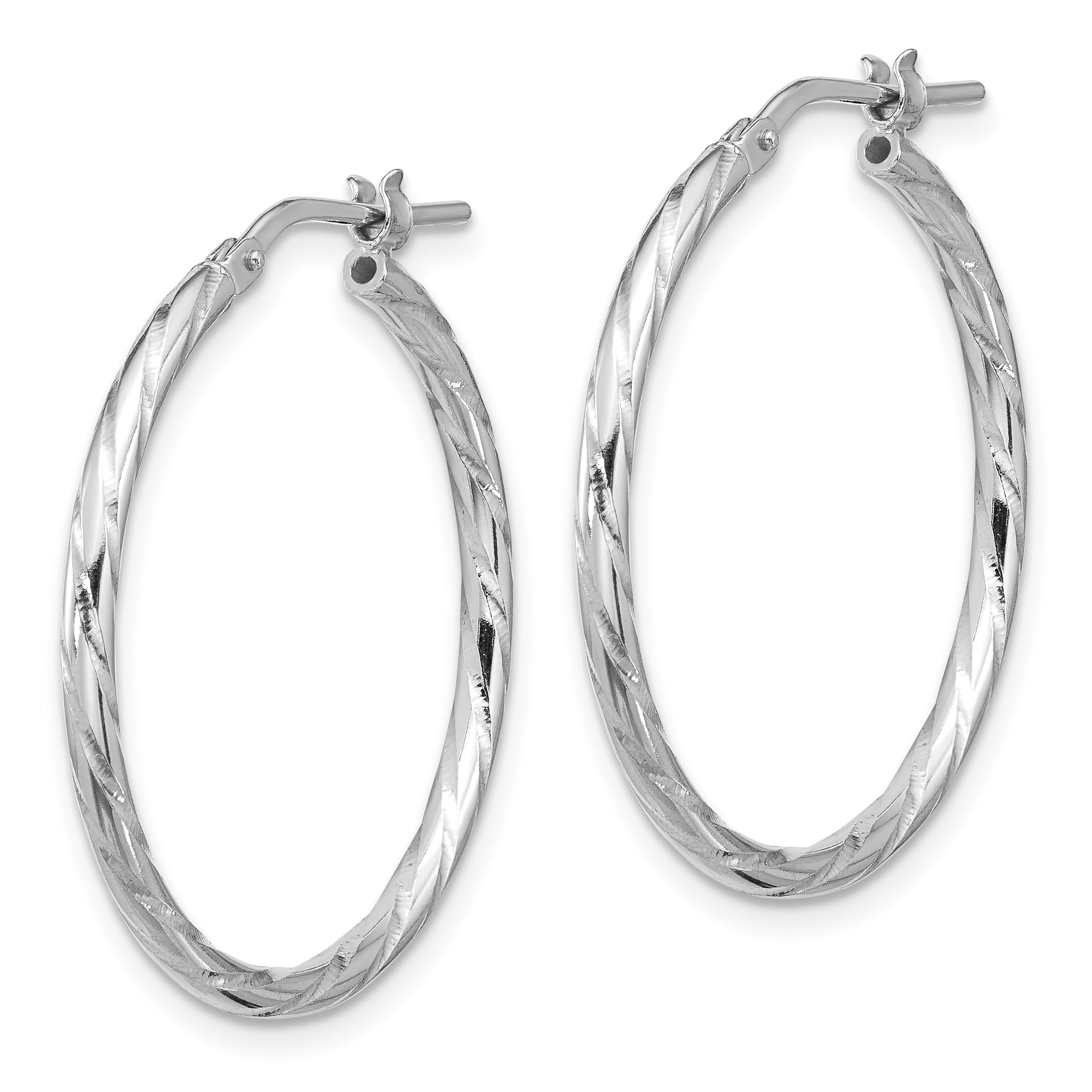 Sterling Silver Rhodium-plated Polished Diamond-cut 2.00mm Hoop Earrings Secondary image