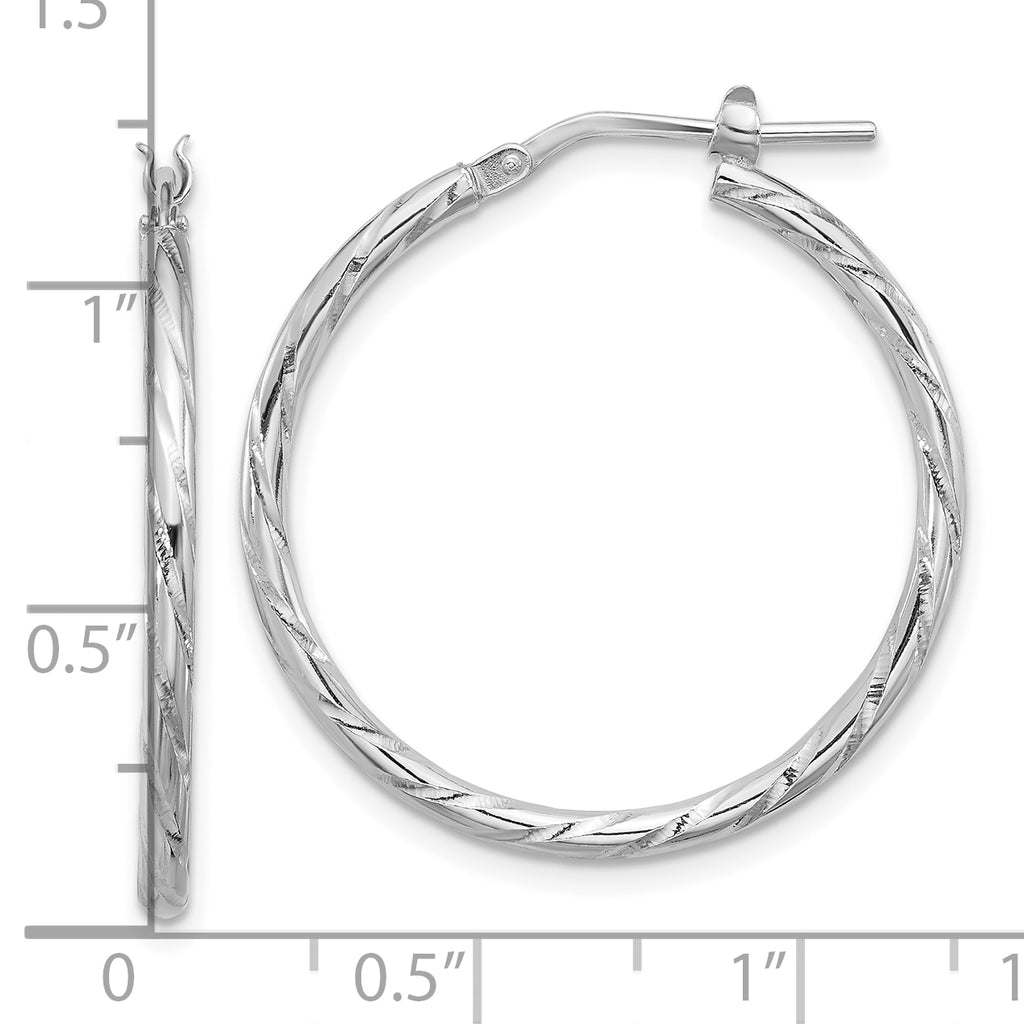 Sterling Silver Rhodium-plated Polished Diamond-cut 2.00mm Hoop Earrings