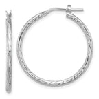 Sterling Silver Rhodium-plated Polished Diamond-cut 2.00mm Hoop Earrings
