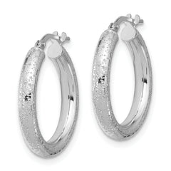 Sterling Silver Rhodium-plated Diamond-cut 3.00mm Hoop Earrings