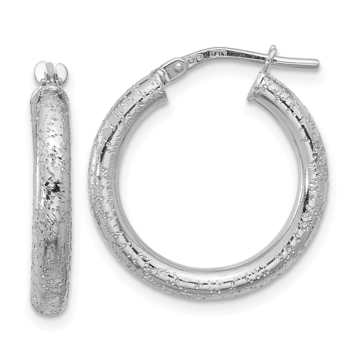 Sterling Silver Rhodium-plated Diamond-cut 3.00mm Hoop Earrings