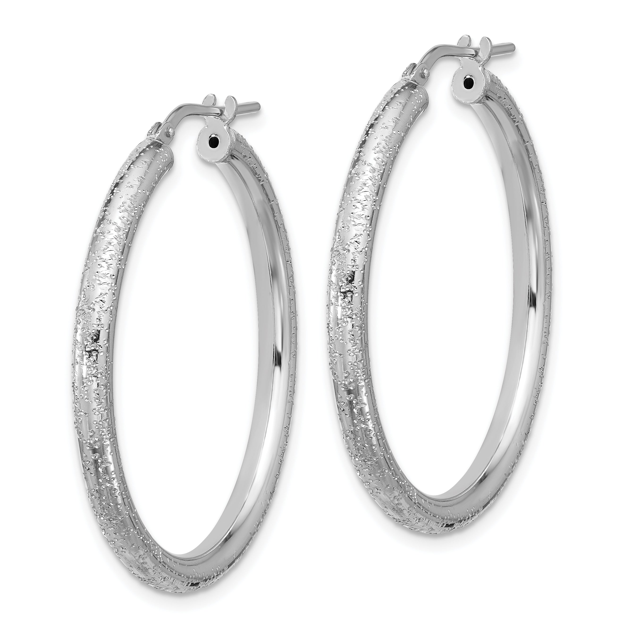 Sterling Silver Rhodium-plated Diamond-cut 3.00mm Hoop Earrings Secondary image