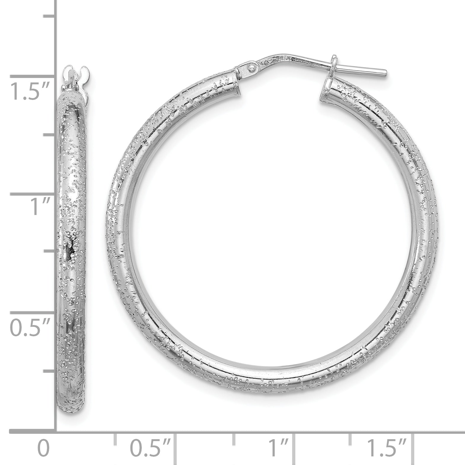 Sterling Silver Rhodium-plated Diamond-cut 3.00mm Hoop Earrings