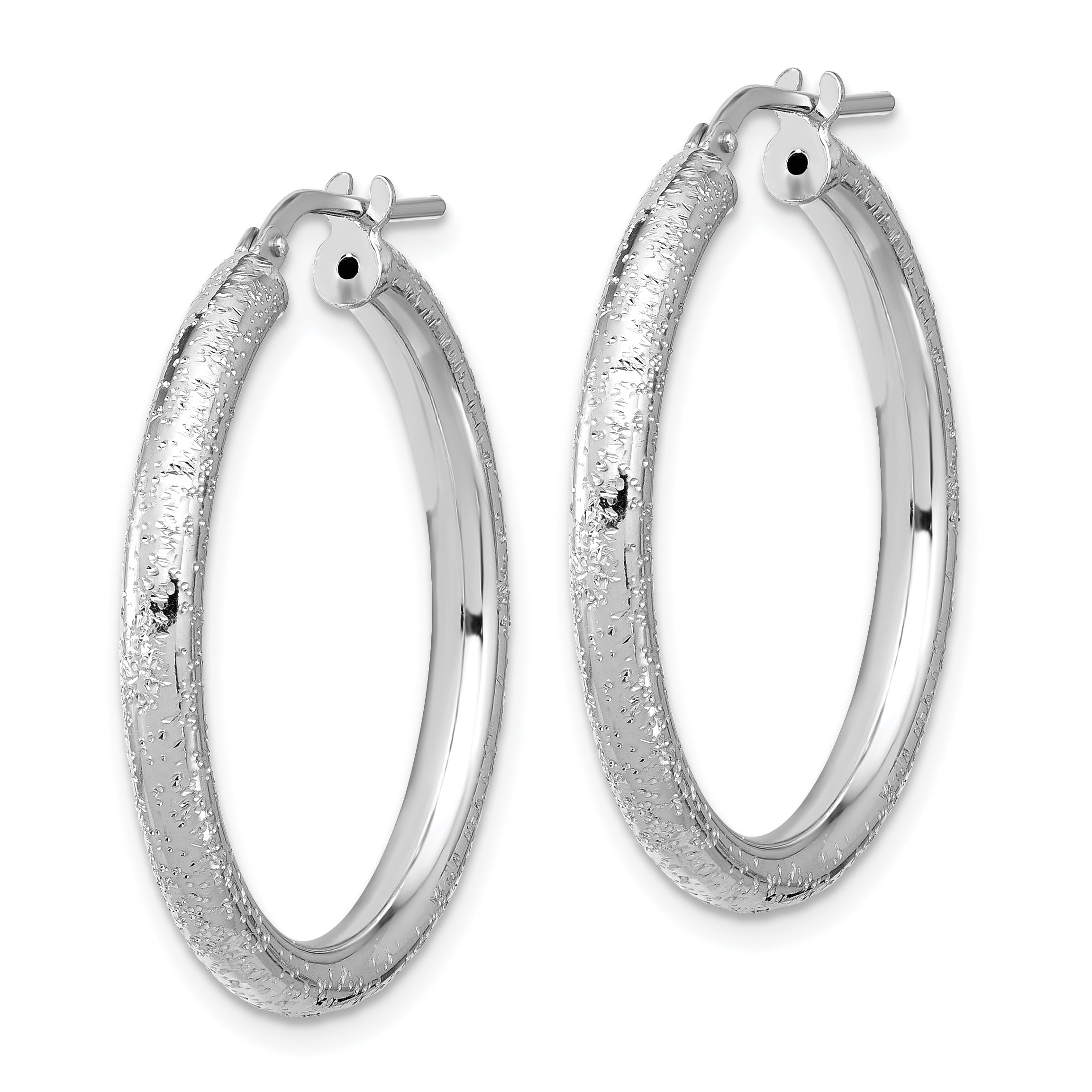 Sterling Silver Rhodium-plated Diamond-cut 3.00mm Hoop Earrings Secondary image