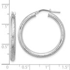 Sterling Silver Rhodium-plated Diamond-cut 3.00mm Hoop Earrings