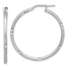 Sterling Silver Rhodium-plated Satin and Polished D/C Hoop Earrings