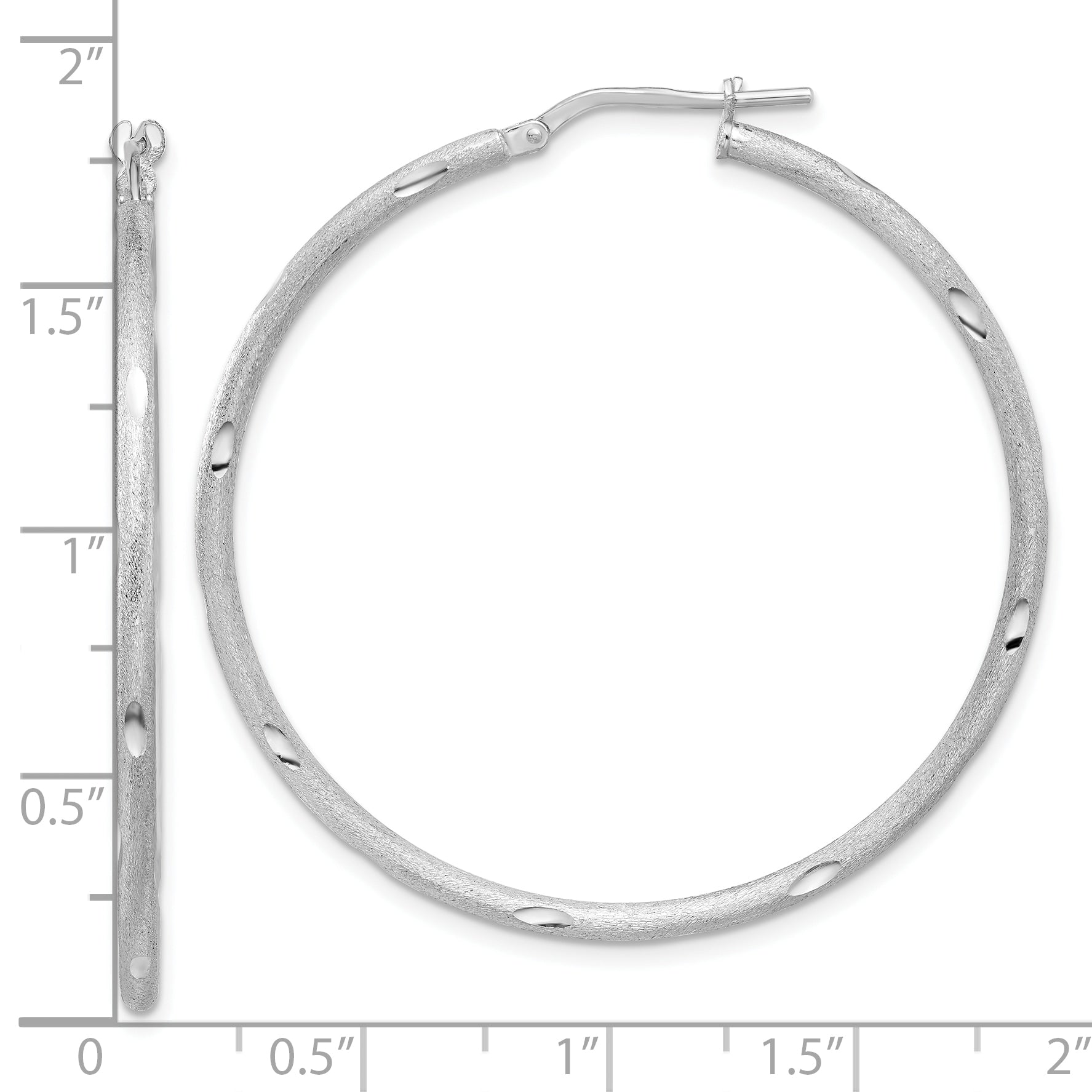 Sterling Silver Rhodium-plated Satin and Polished D/C Hoop Earrings