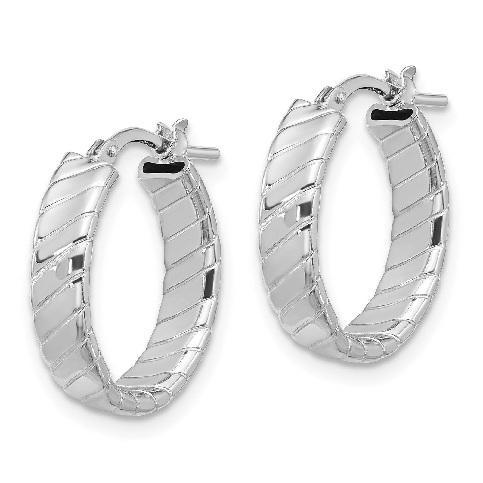 Sterling Silver Rhodium-plated Polished and Textured Hoop Earrings Secondary image