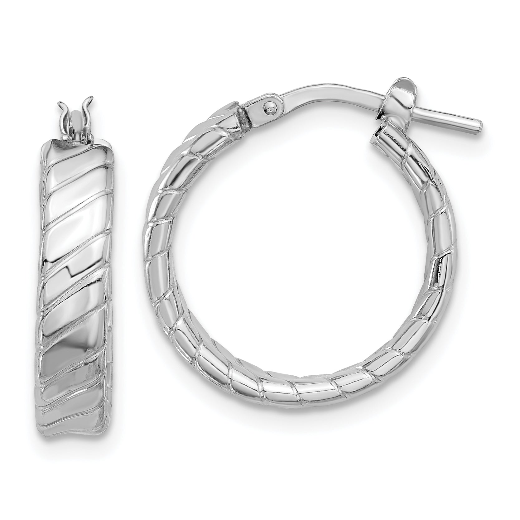 Sterling Silver Rhodium-plated Polished and Textured Hoop Earrings Main image