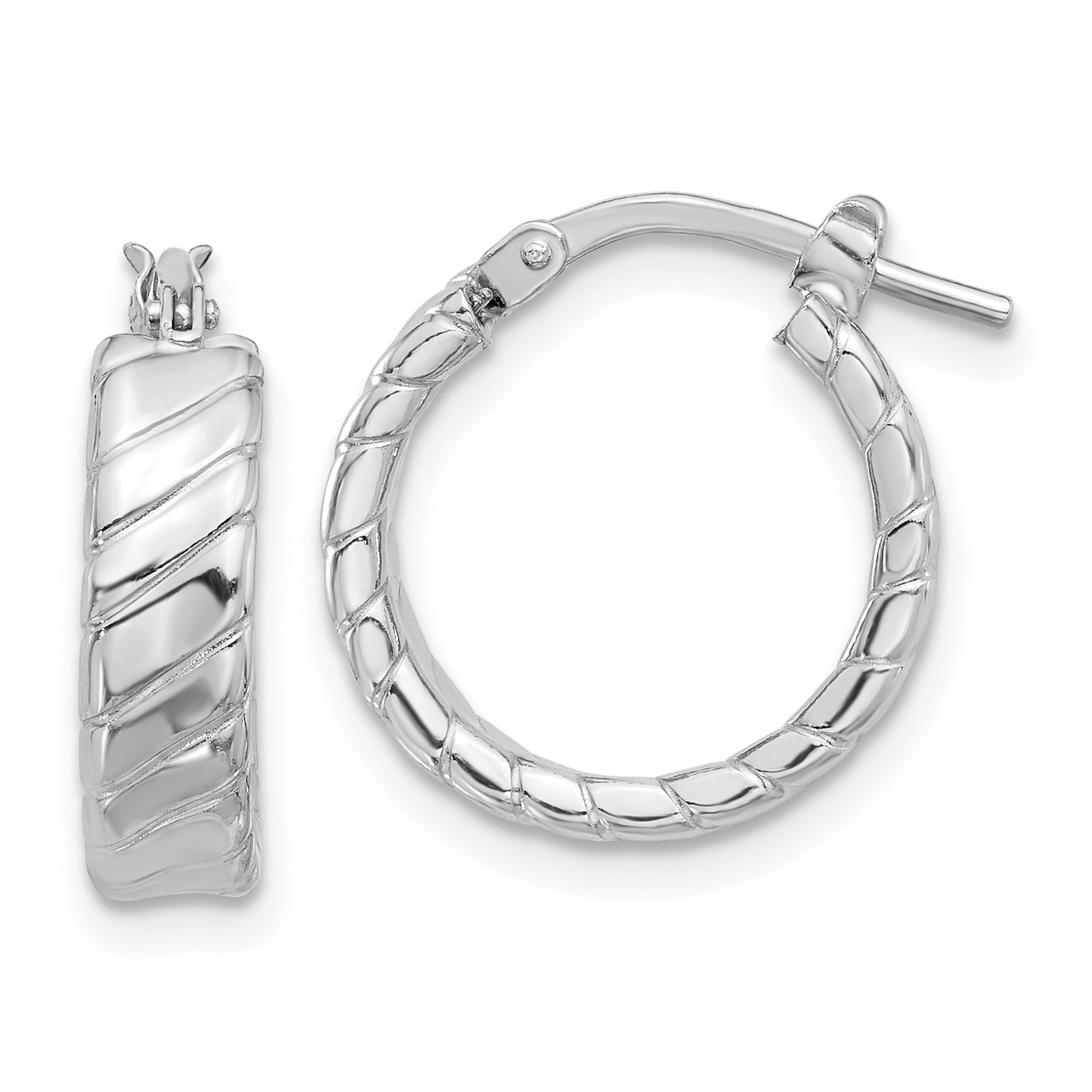 Sterling Silver Rhodium-plated Polished and Textured Hoop Earrings Main image
