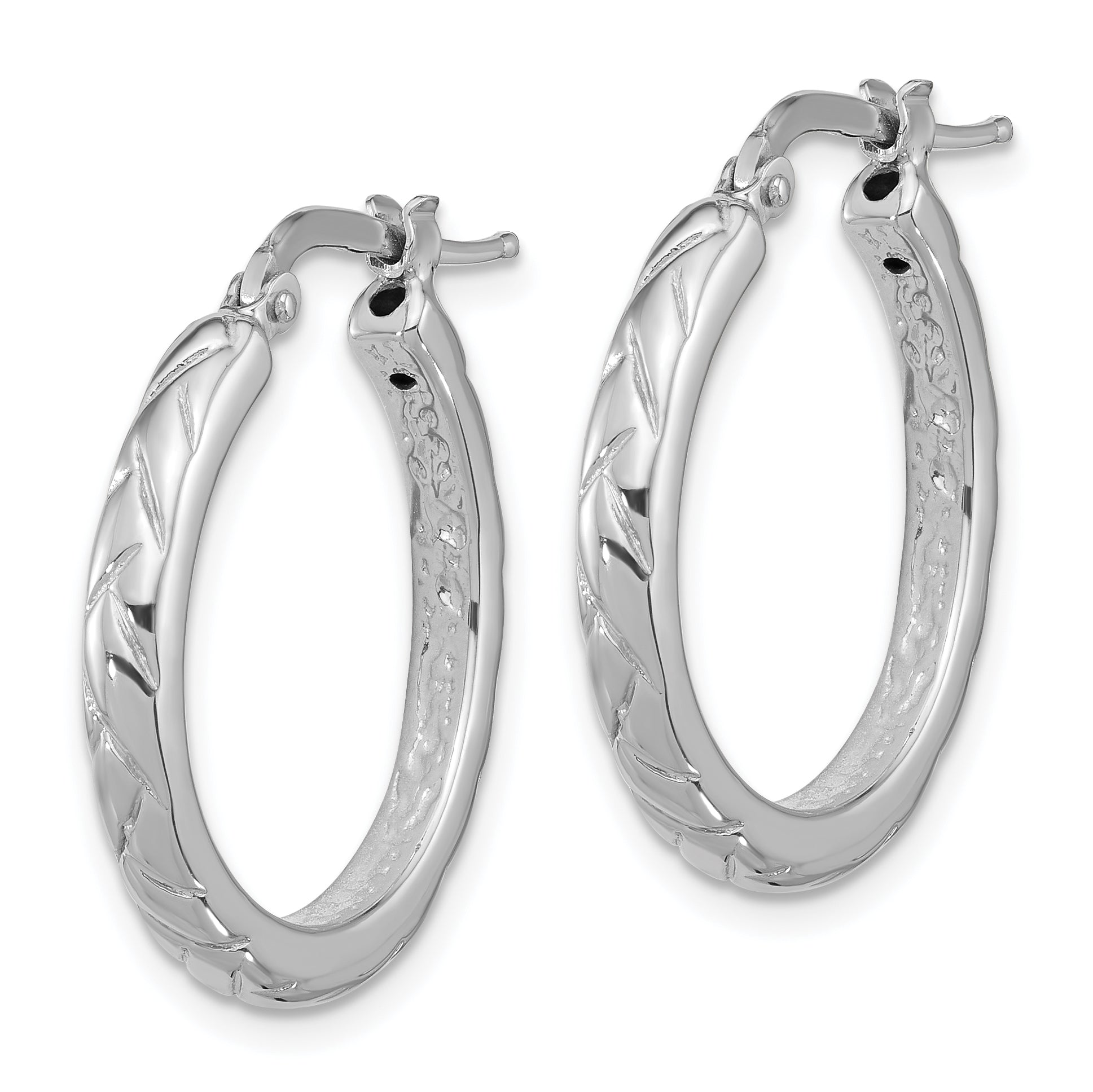Sterling Silver Rhodium-plated Polished and Textured Hoop Earrings Secondary image