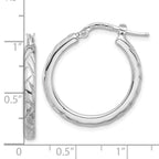 Sterling Silver Rhodium-plated Polished and Textured Hoop Earrings