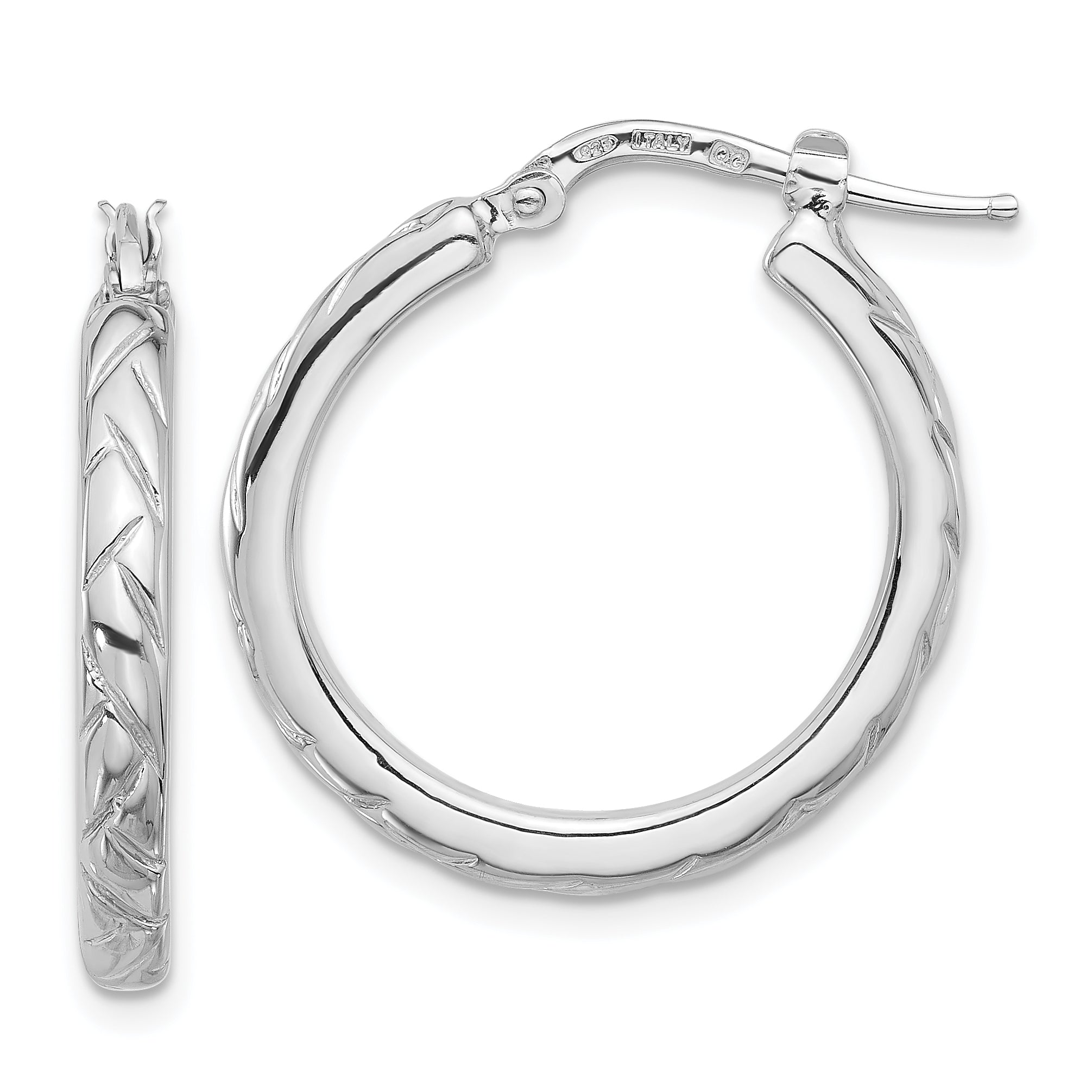 Sterling Silver Rhodium-plated Polished and Textured Hoop Earrings Main image