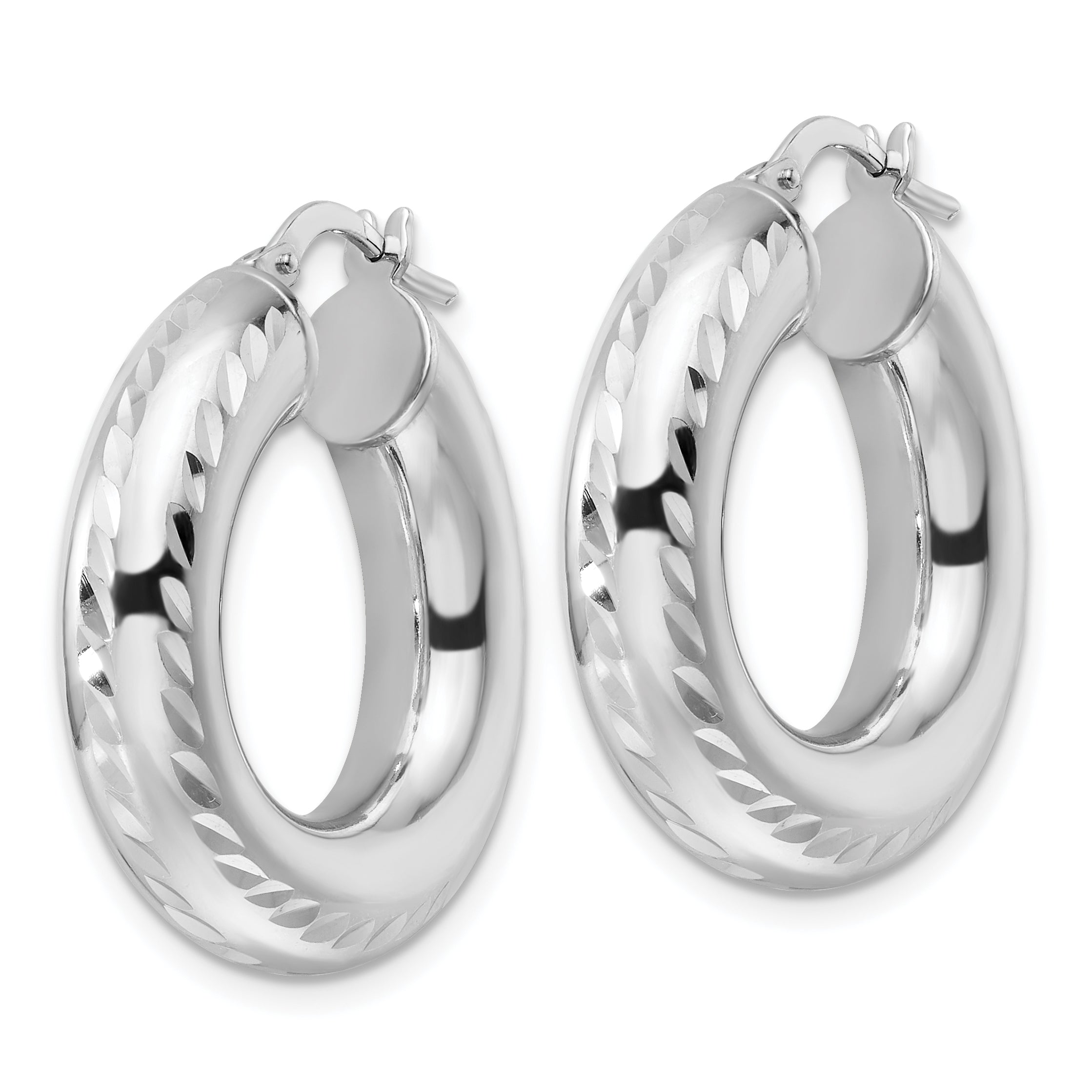 Sterling Silver Rhod-plated Polished & D/C 6mm Hollow Hoop Earrings Secondary image