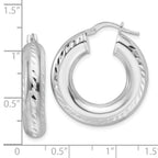 Sterling Silver Rhod-plated Polished & D/C 6mm Hollow Hoop Earrings