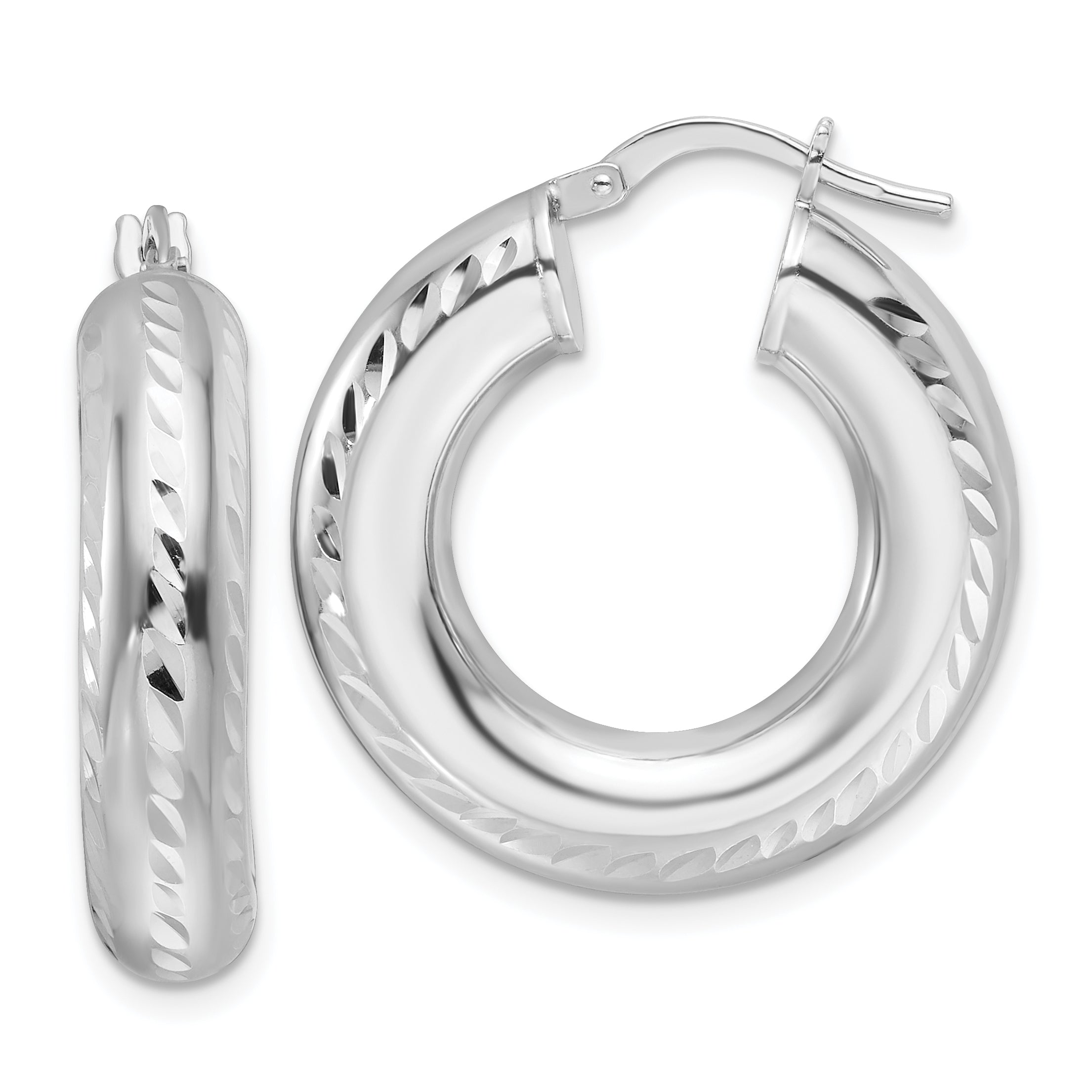 Sterling Silver Rhod-plated Polished & D/C 6mm Hollow Hoop Earrings Main image