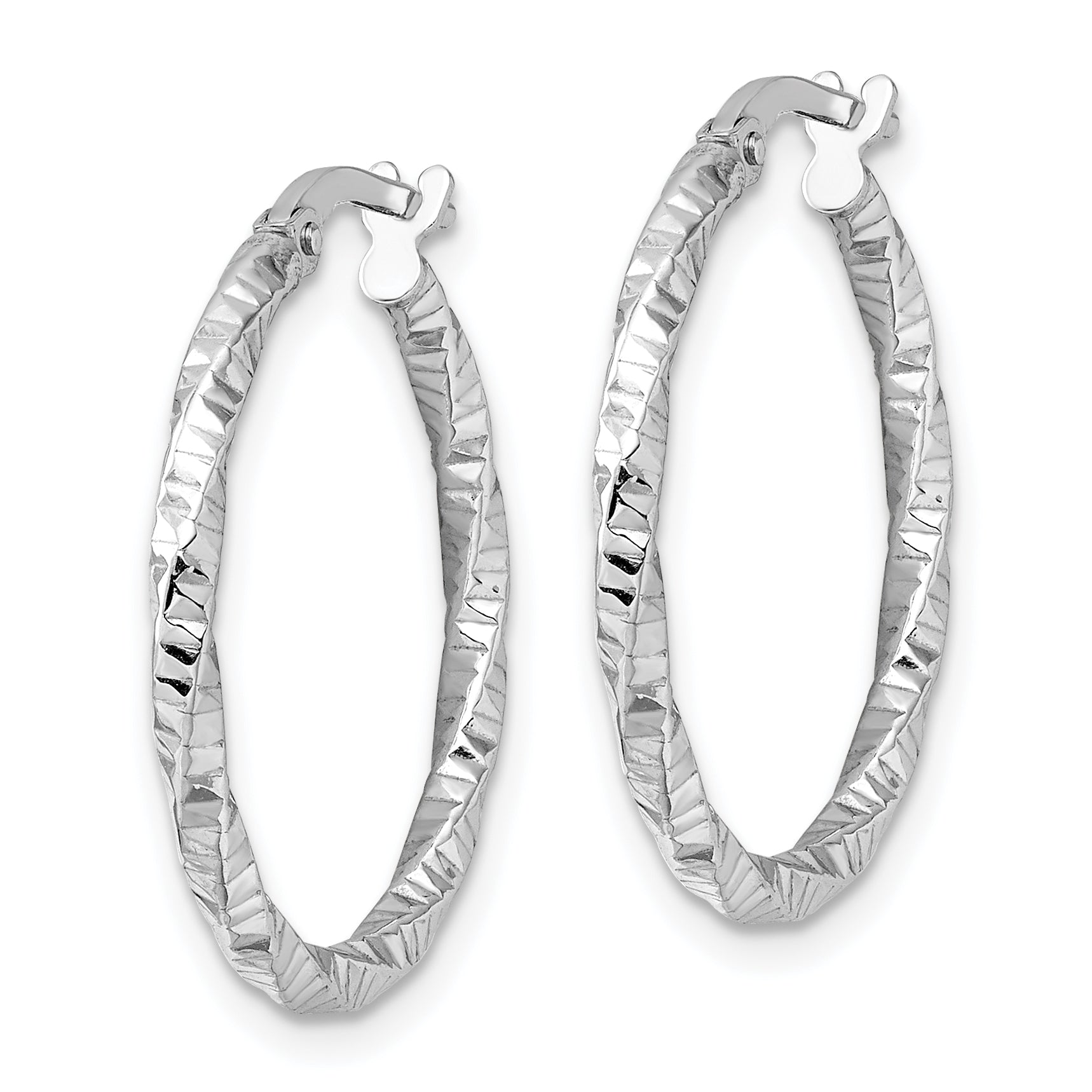 Sterling Silver Rhodium-plated Polished Diamond-cut Twist 2mm Hoop Earrings