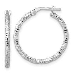 Sterling Silver Rhodium-plated Polished Diamond-cut Twist 2mm Hoop Earrings