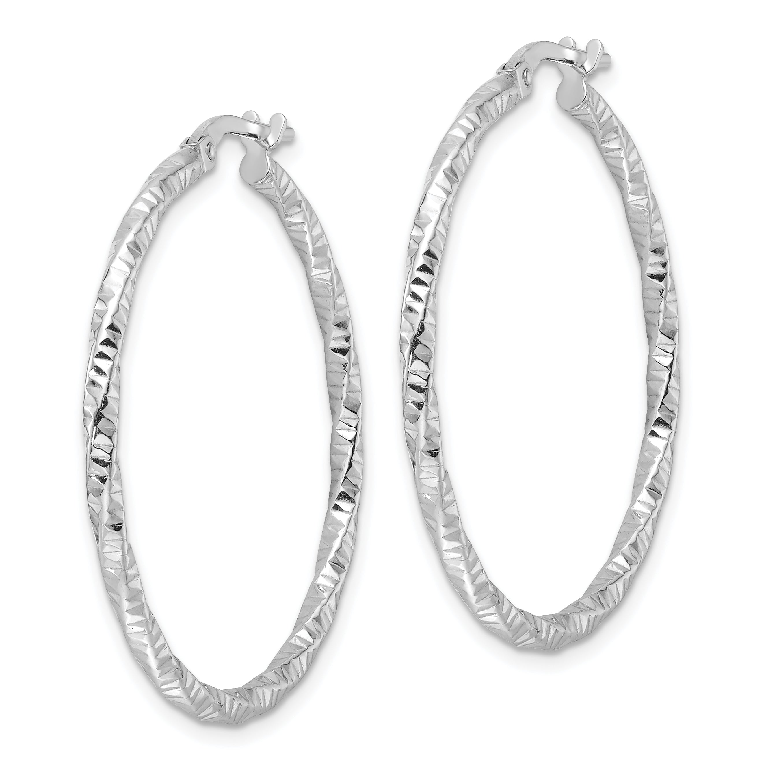 Sterling Silver Rhodium-plated Polished Diamond-cut Twist 2mm Hoop Earrings Secondary image