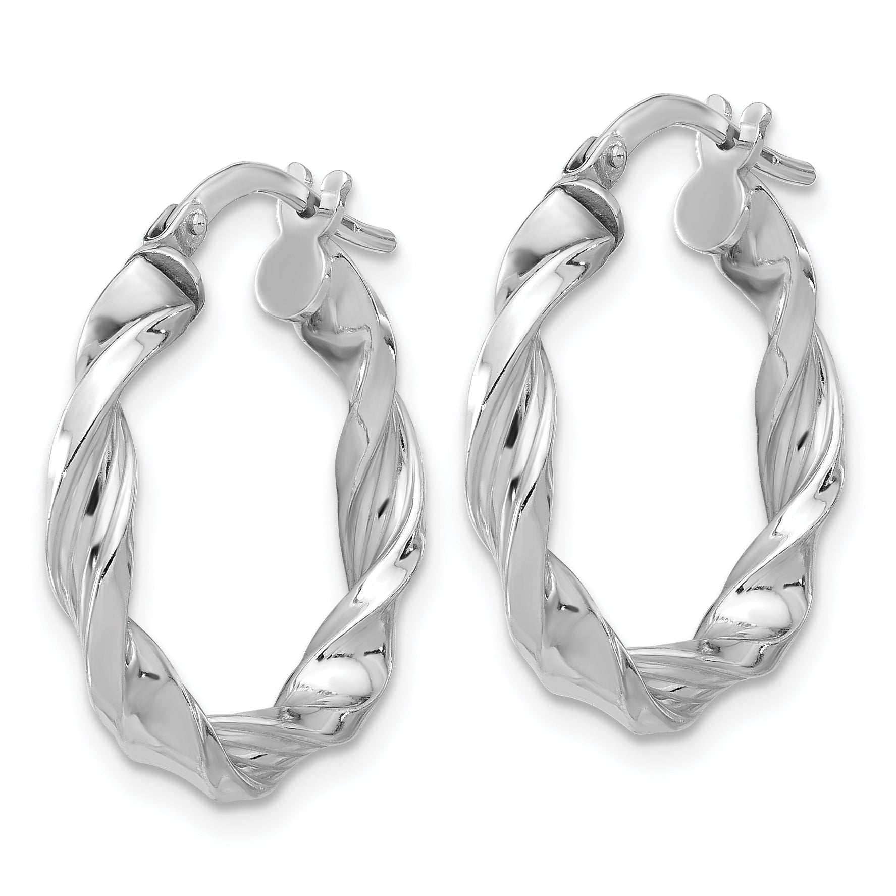 Sterling Silver Rhodium-plated Polished & Textured Twisted Hoop Earrings Secondary image