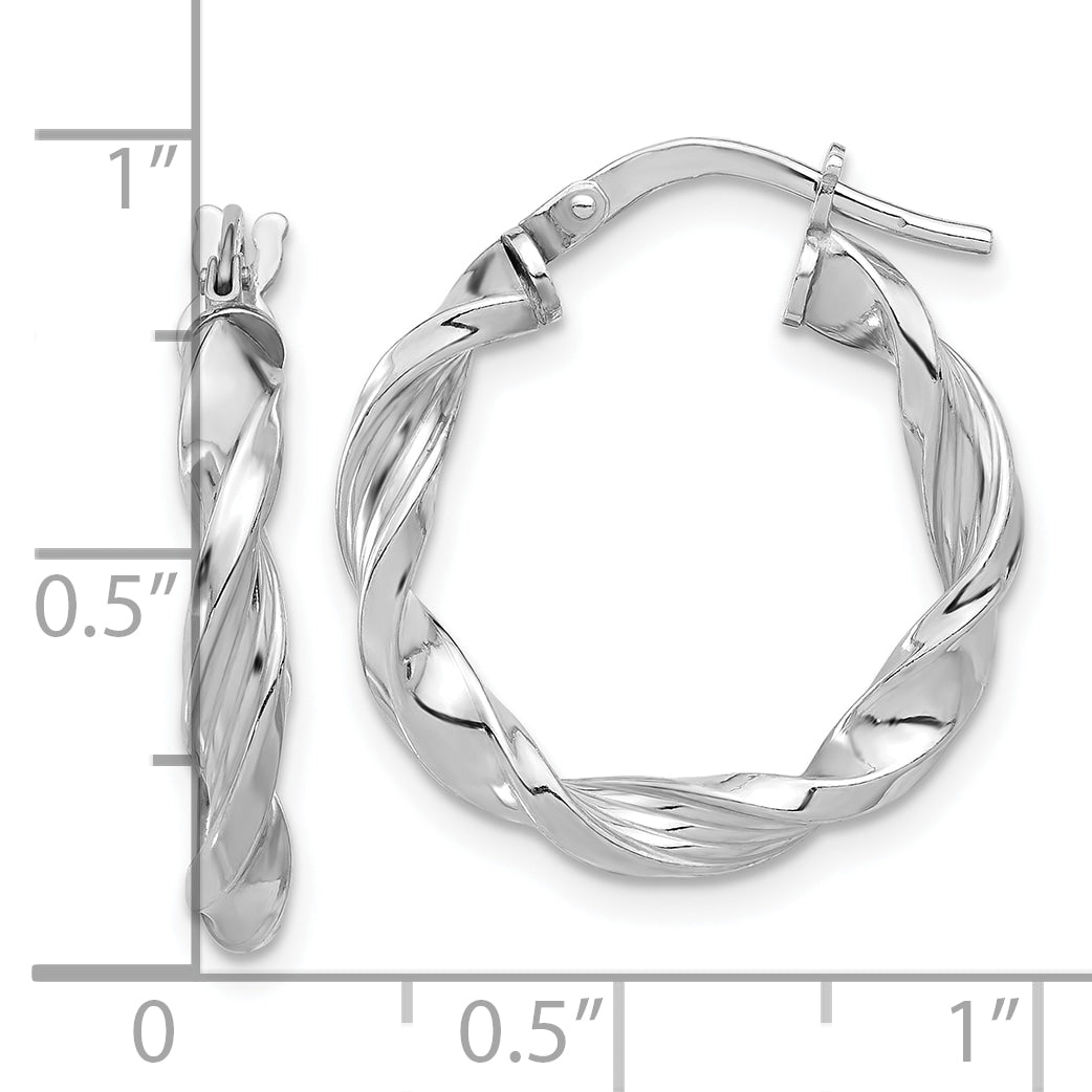 Sterling Silver Rhodium-plated Polished & Textured Twisted Hoop Earrings