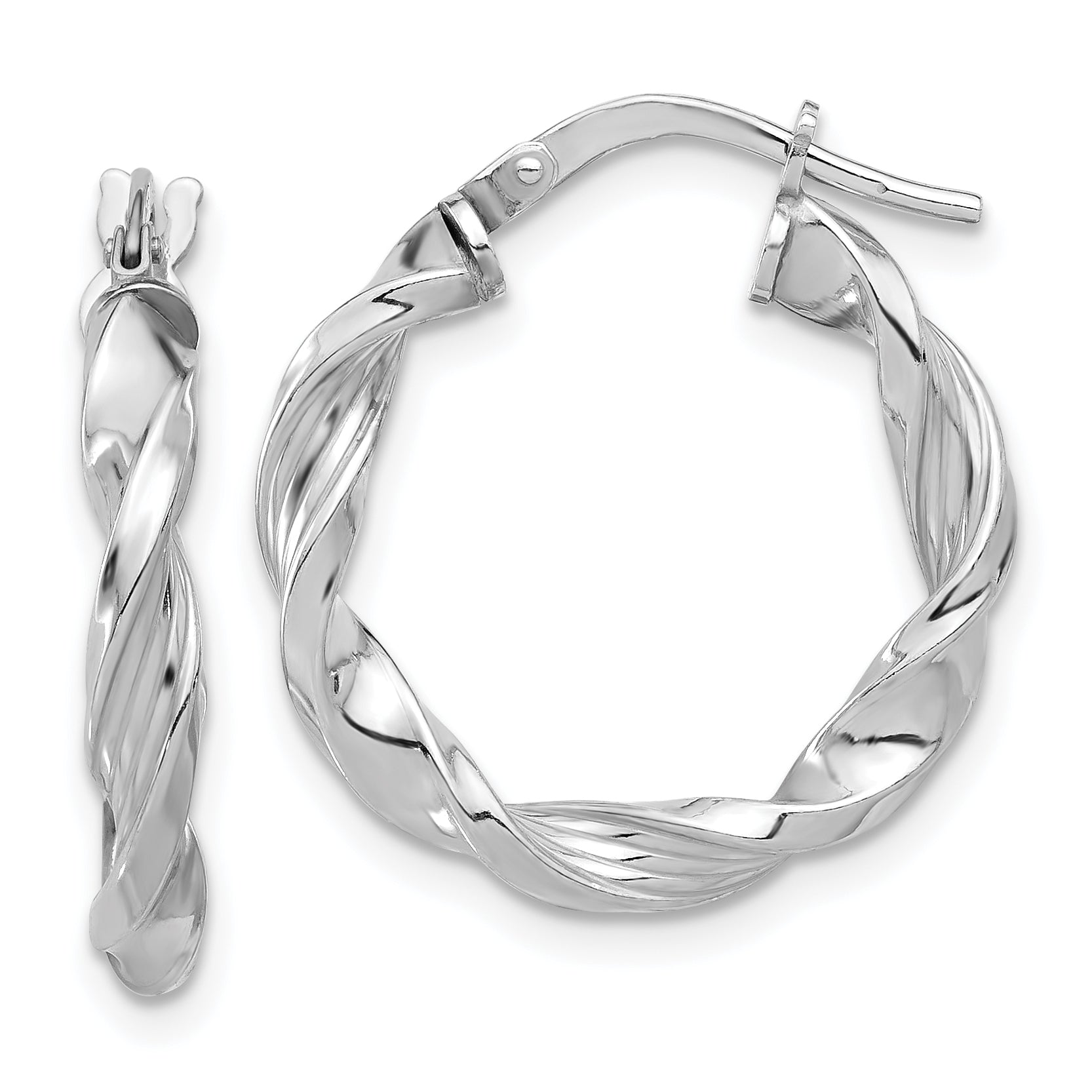 Sterling Silver Rhodium-plated Polished & Textured Twisted Hoop Earrings Main image