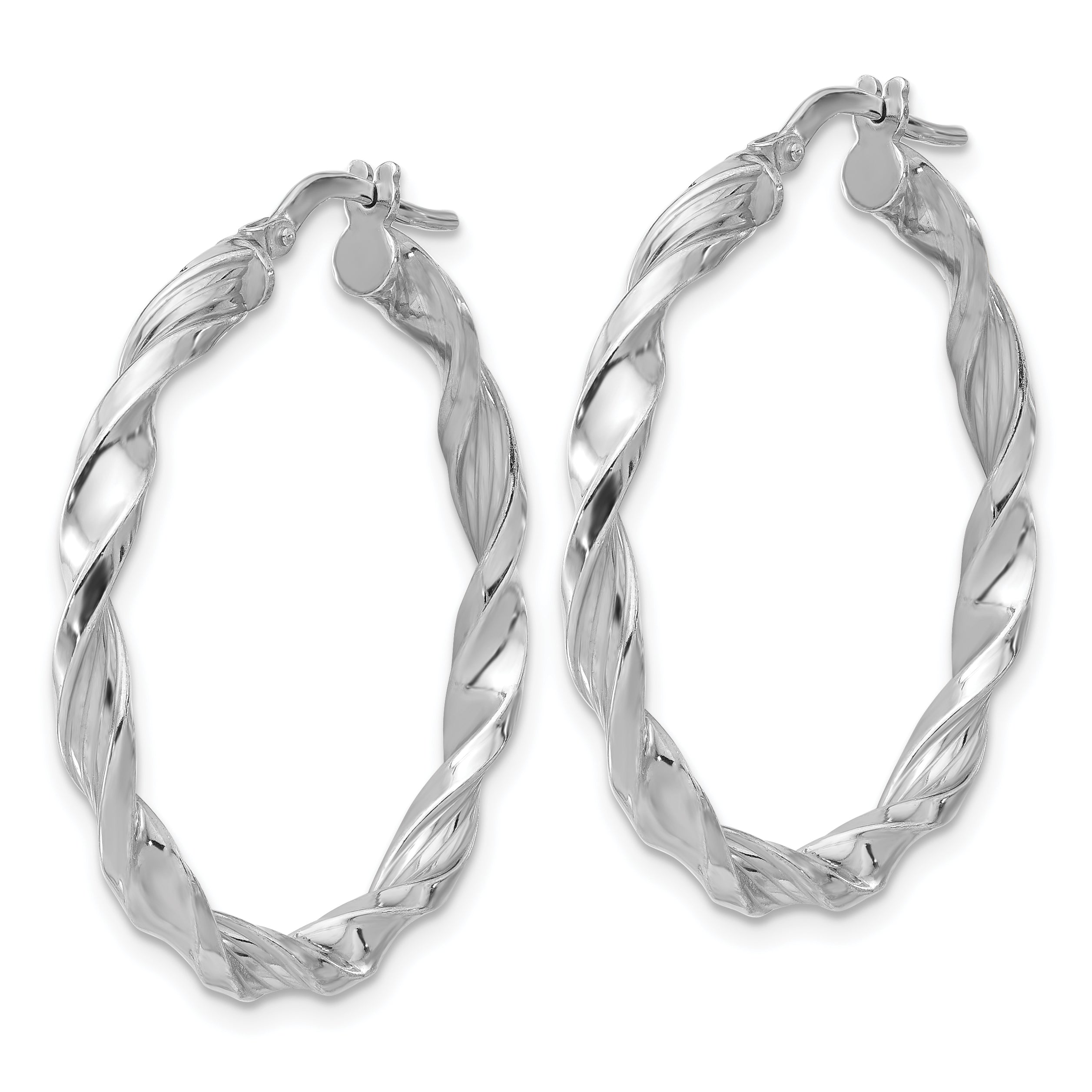 Sterling Silver Rhodium-plated Polished & Textured Twisted Hoop Earrings Secondary image
