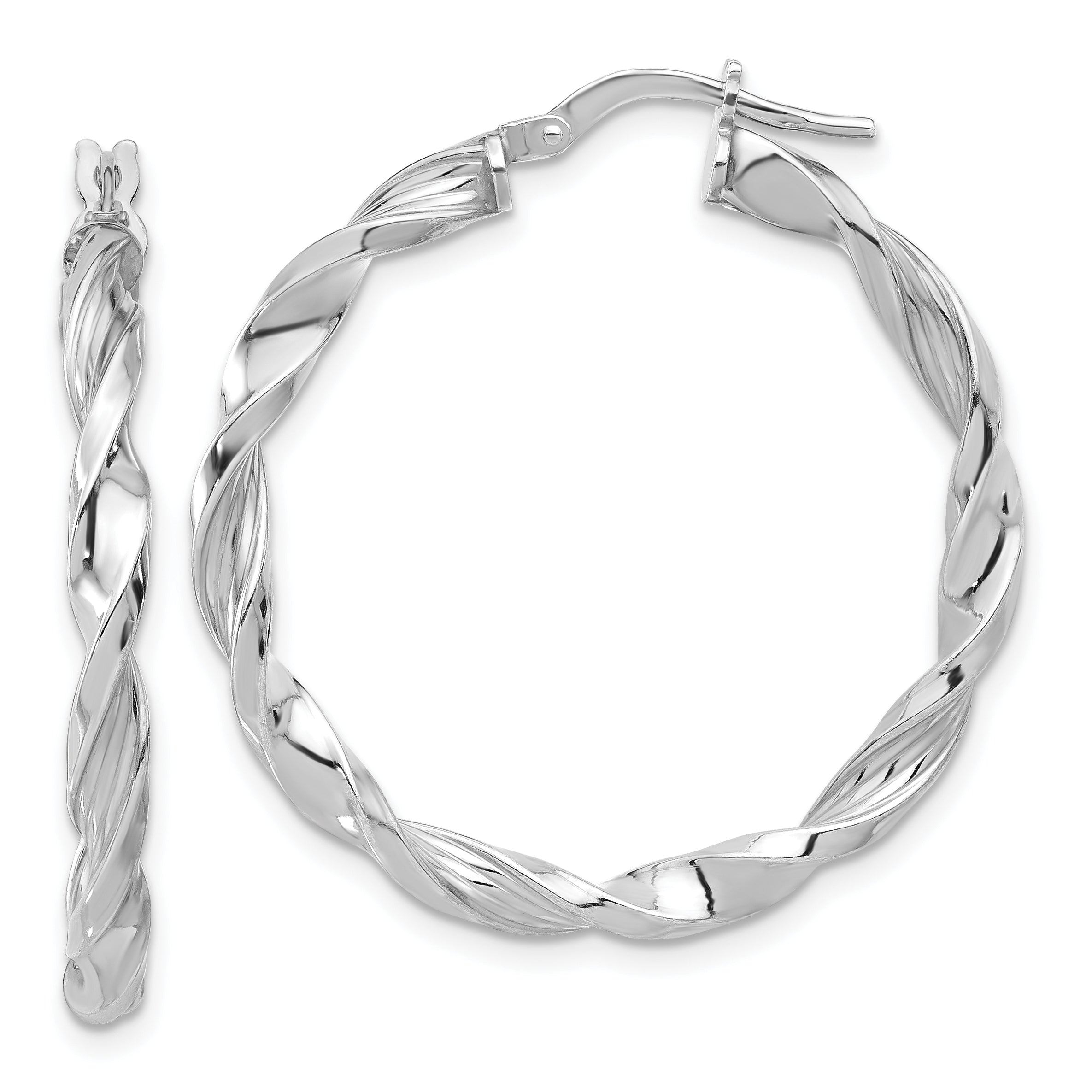Sterling Silver Rhodium-plated Polished & Textured Twisted Hoop Earrings Main image