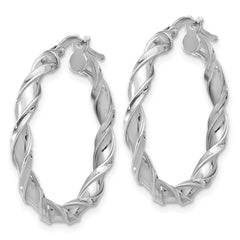 Sterling Silver Rhodium-plated Polished Twisted Hoop Earrings