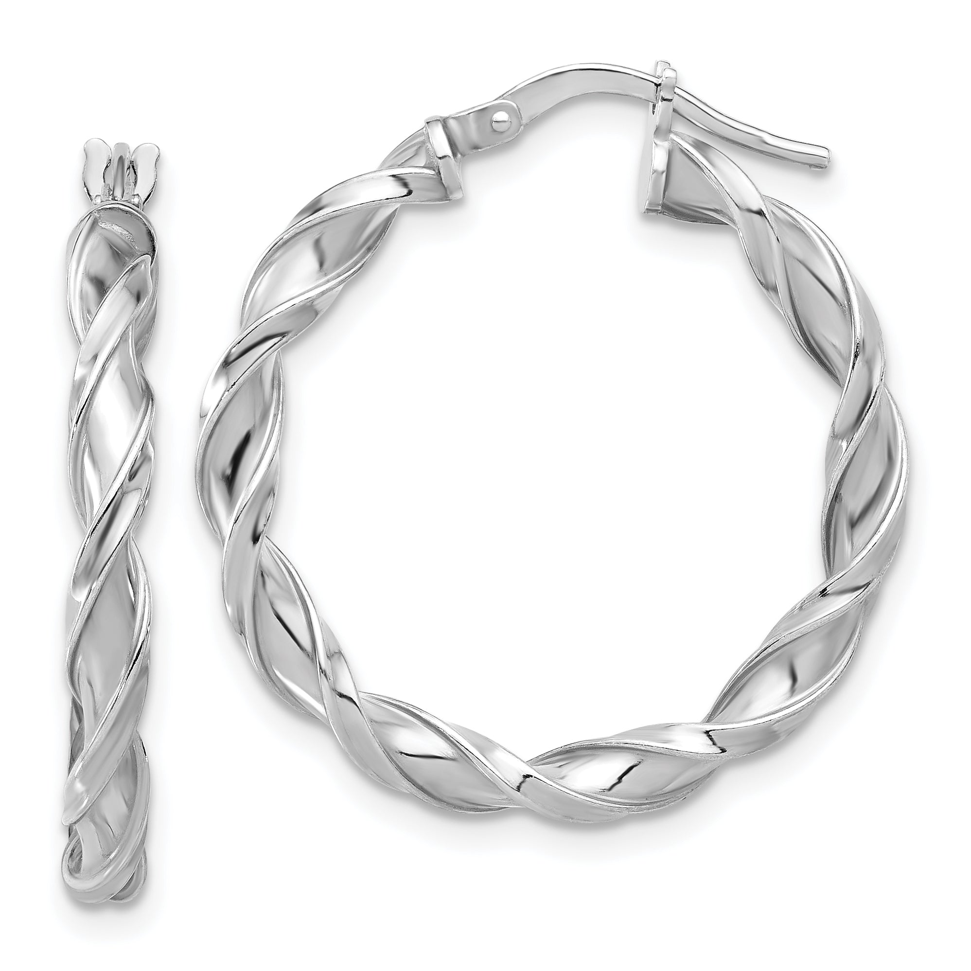 Sterling Silver Rhodium-plated Polished Twisted Hoop Earrings