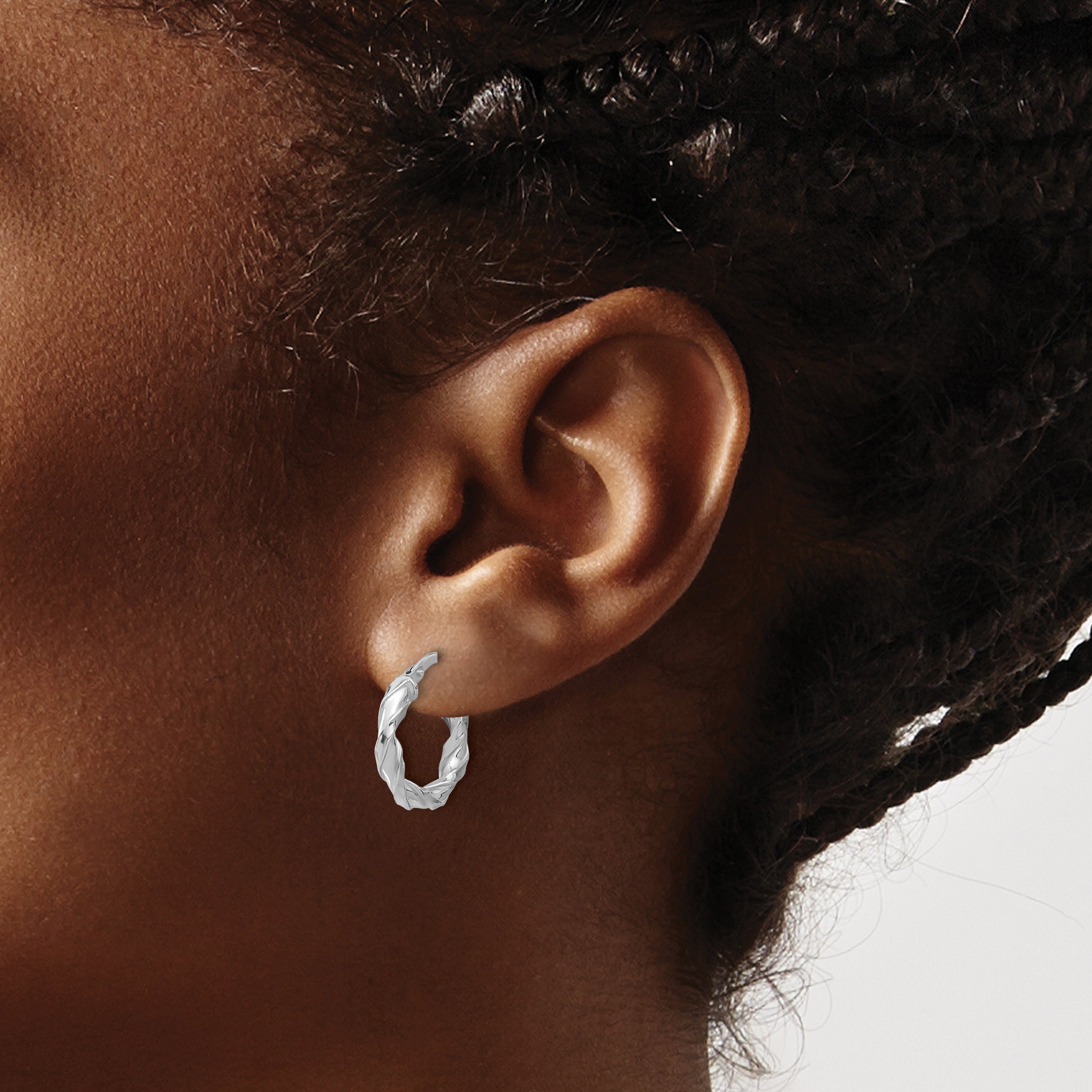 Sterling Silver Rhodium-plated Polished Twisted Hoop Earrings
