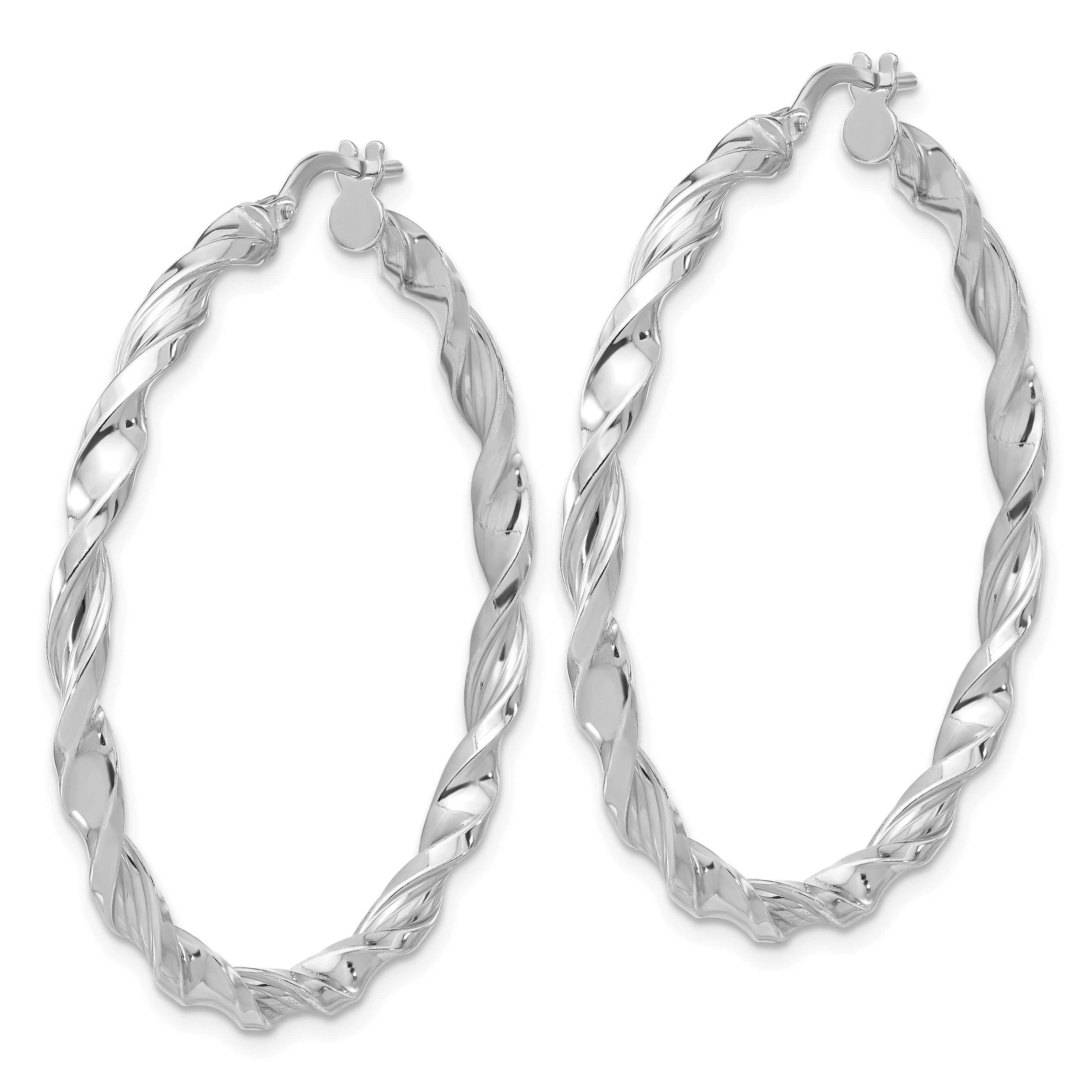Sterling Silver Rhodium-plated Polished & Textured Twisted Hoop Earrings Secondary image
