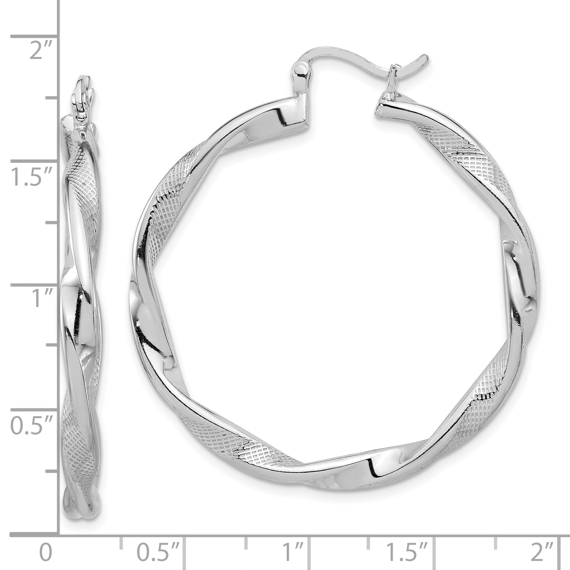 Sterling Silver Rhodium-plated Textured 3.7mm Twisted Hoop Earrings