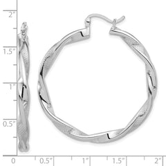 Sterling Silver Rhodium-plated Textured 3.7mm Twisted Hoop Earrings