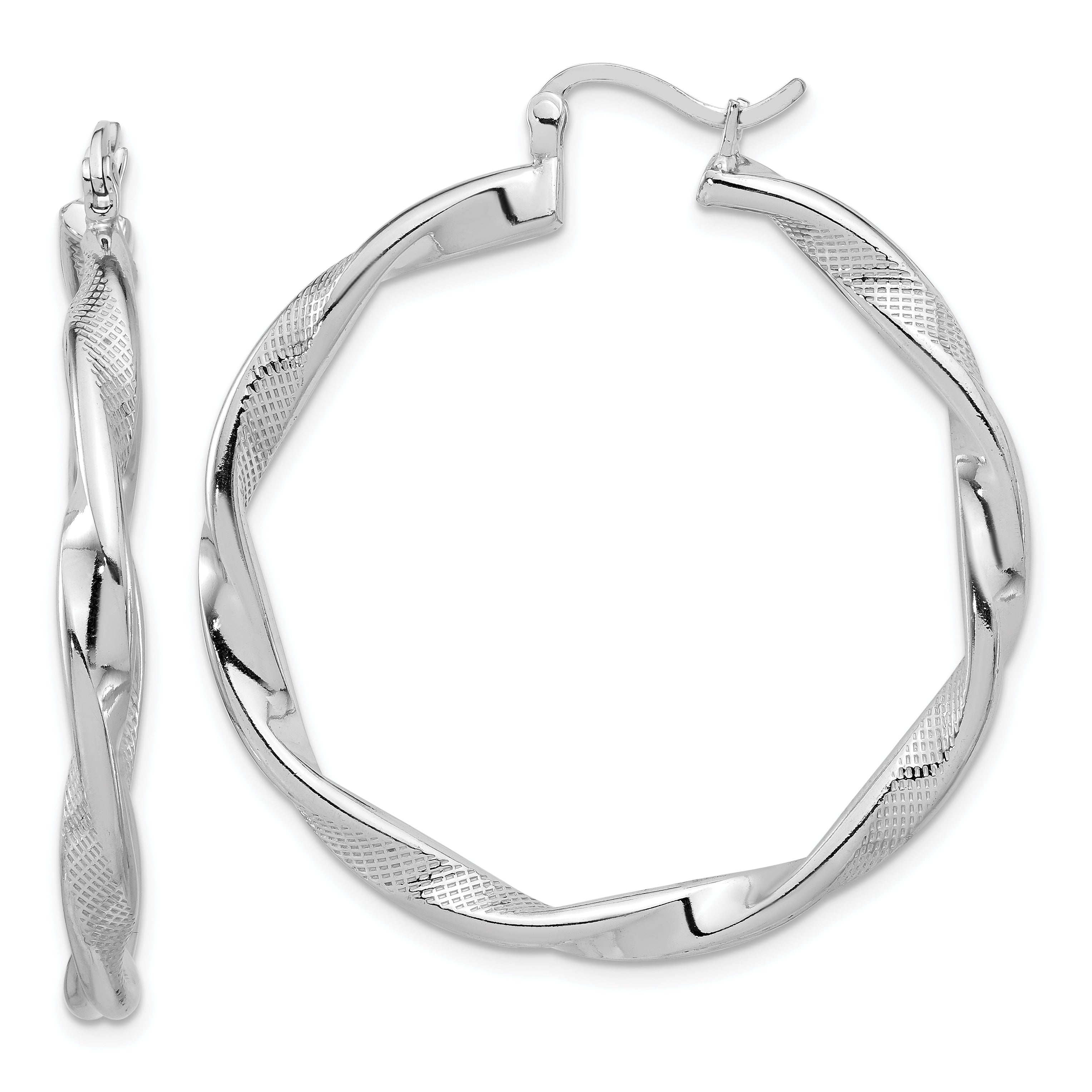Sterling Silver Rhodium-plated Textured 3.7mm Twisted Hoop Earrings Main image