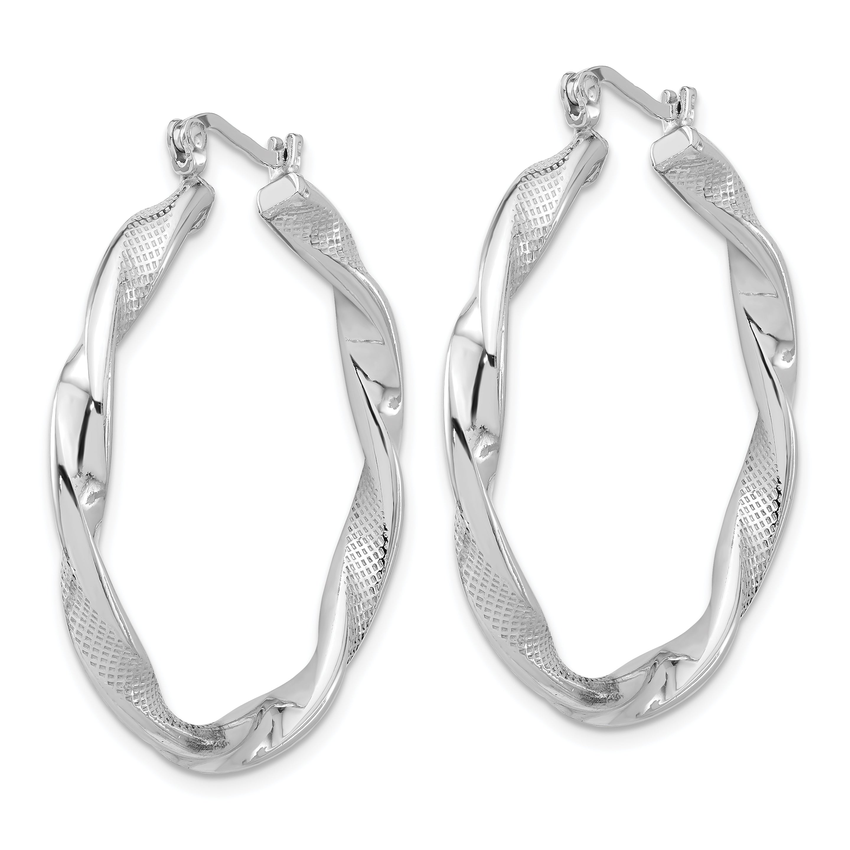 Sterling Silver Rhodium-plated Textured 3.7mm Twisted Hoop Earrings Secondary image