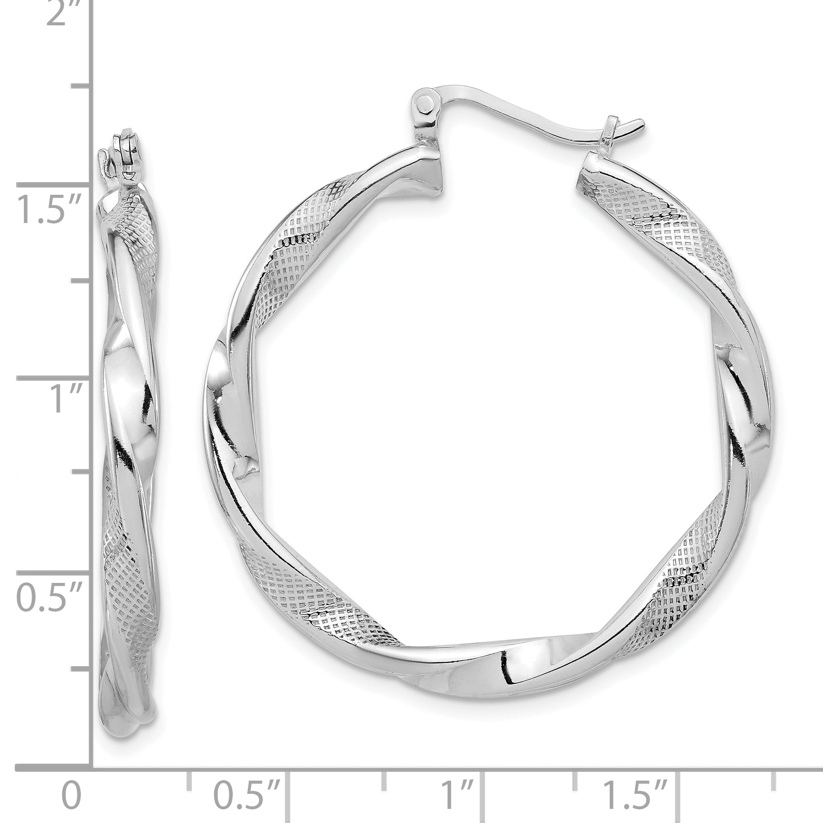 Sterling Silver Rhodium-plated Textured 3.7mm Twisted Hoop Earrings