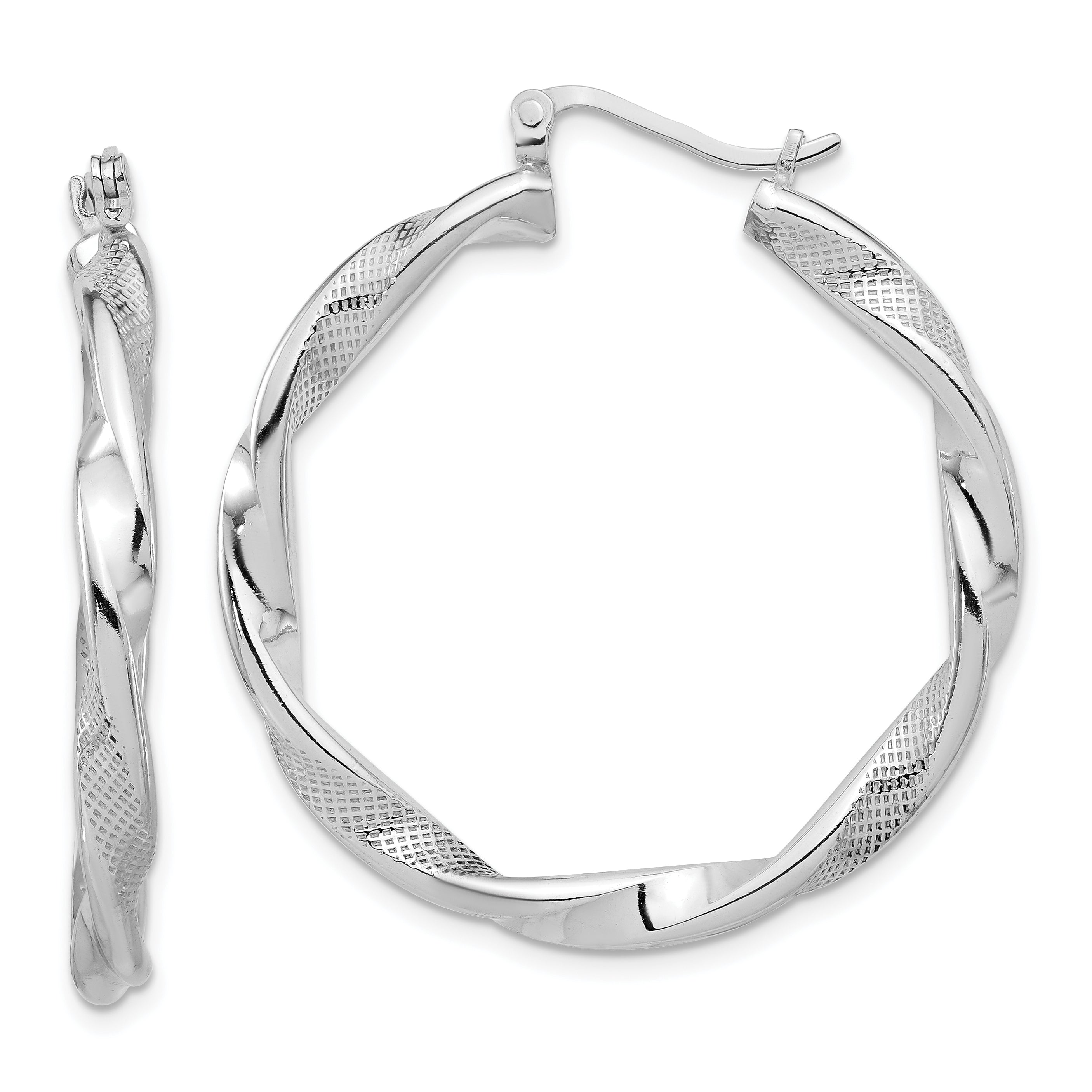 Sterling Silver Rhodium-plated Textured 3.7mm Twisted Hoop Earrings Main image